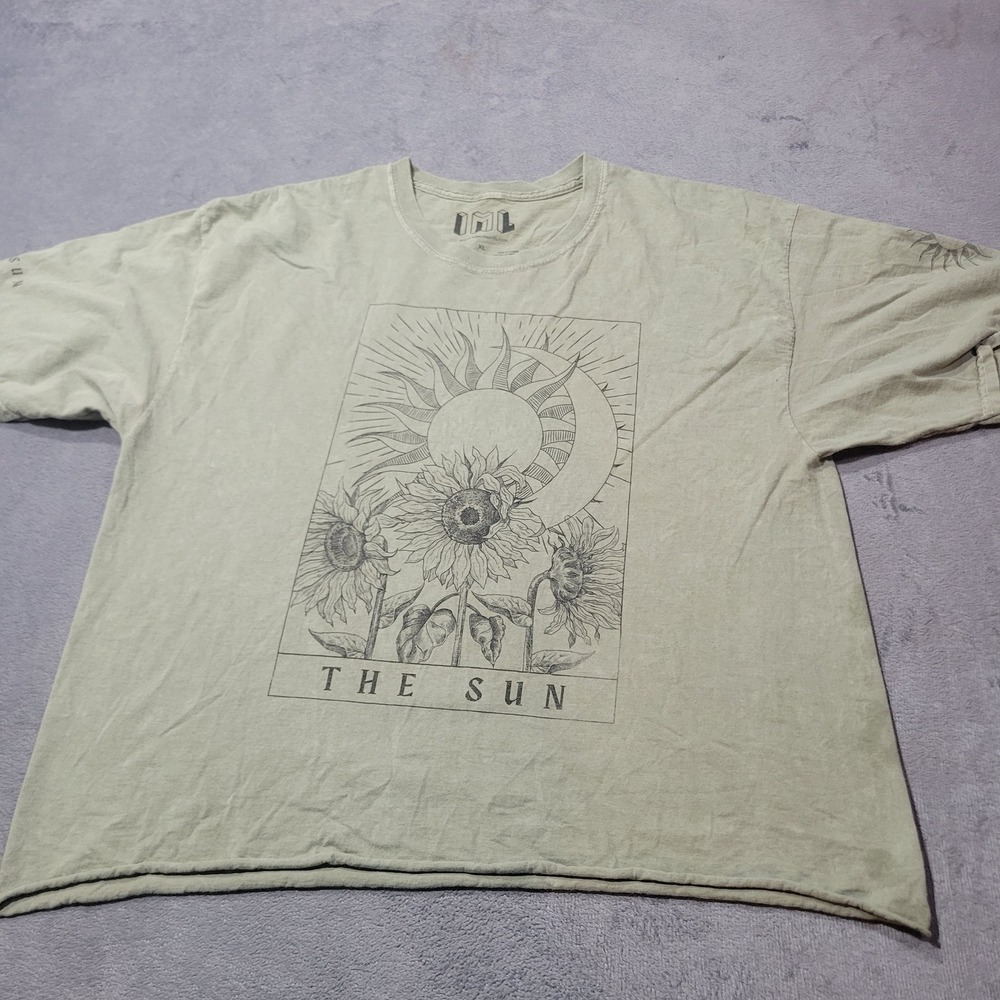 Isaac Morris T-Shirt Womens XL Green The Sun Tarot Card Graphic Cropped Boho Tee